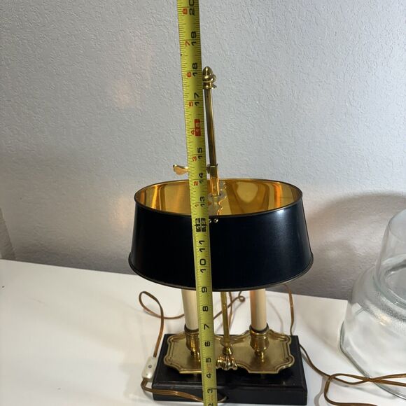 Black Shade Bouillette Lamp 2 Candlestick Lights Gold Brass Tone - Picture 10 of 16